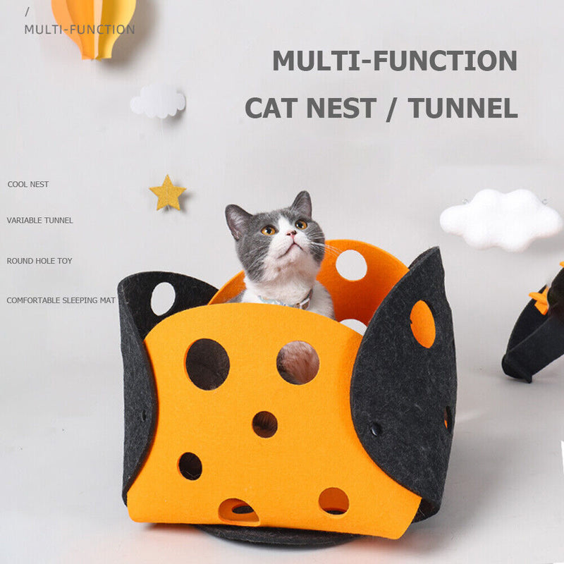 #A Cat Tunnel Toys Felt Cloth DIY Patchwork Kitten Nest Interactive Playing Supp