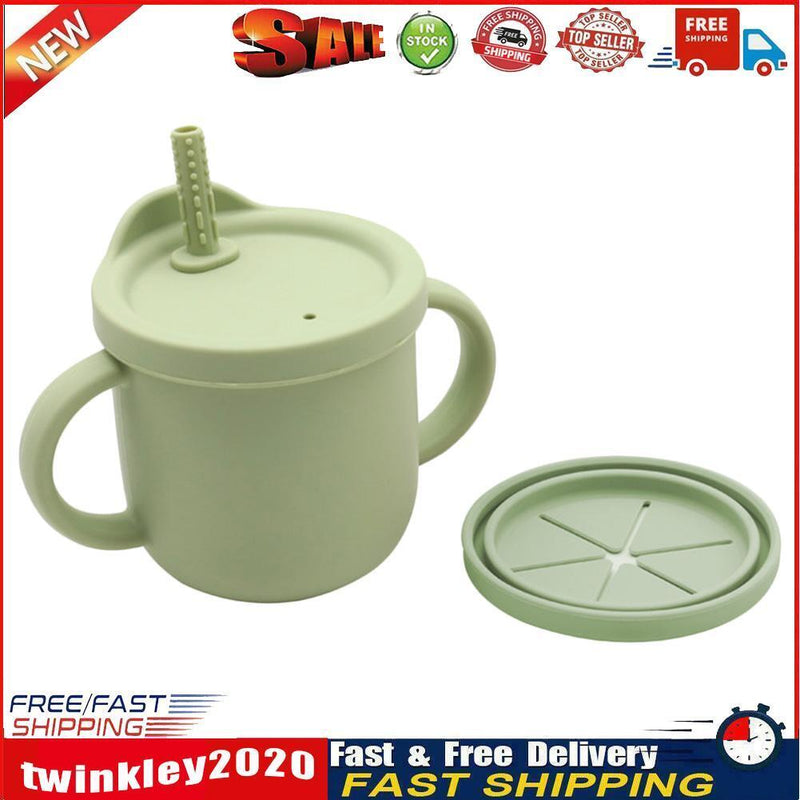 Portable Baby Silicone Cup BPA-Free Leakproof Storage Snack Bottle (Green) Newly