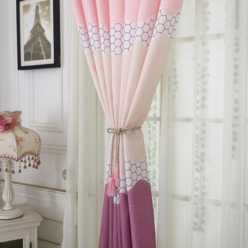 Geometry Semi Blackout Curtains Home Windows Tulle Sheer Drape (Purple Red