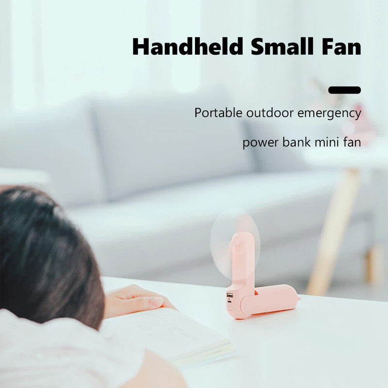 Pocket Personal Fan USB Rechargeable Folding Fan 2000mAh Power Bank Function