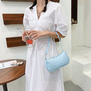 Retro Women Embossed Geometric PU Underarm Shoulder Bag Handbags (Blue)