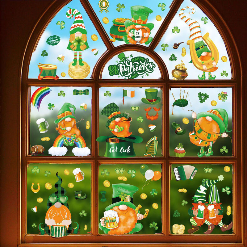 Window Clings Decals Hat Gnome Irish Stickers for Holiday Ornaments (9 Sheets)