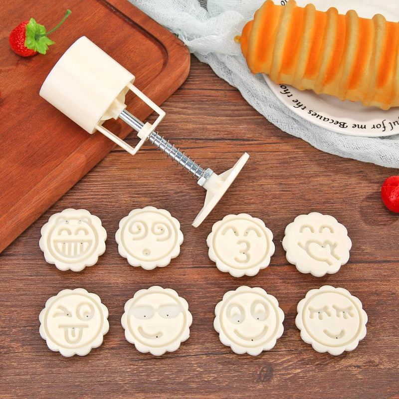 9pcs Round Mooncake Mold Hand Press Emoticon Shape Mould DIY Kitchen Baking
