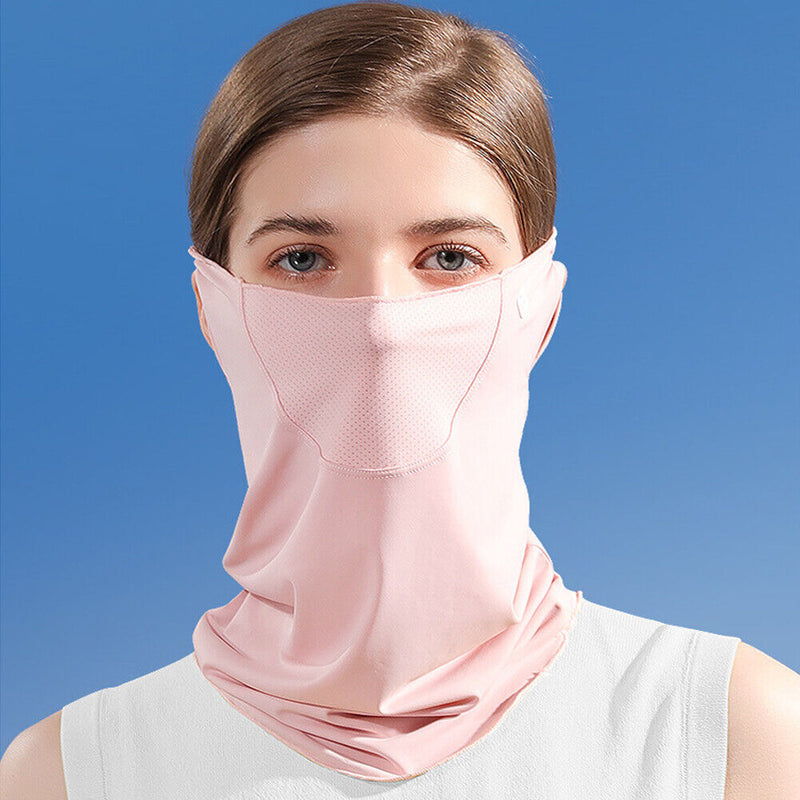 Ice Silk Hanging Ear Face Neck Scarf UV Protection Gaiter Bandana (Pink) Newly