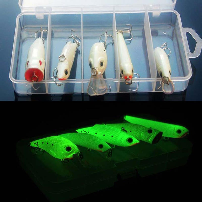 Night Fishing Bait Kit Luminous VIB Popper Crank Minnow Pencil Glow Lure  Newly
