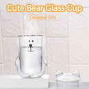 Creative Double Layer With Lid 300ml Coffee Mug Cute Bear Clear Glass Cup