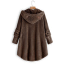 Women Winter Button Jackets Plush Hooded Coat Solid Outwear (Coffee 5XL)