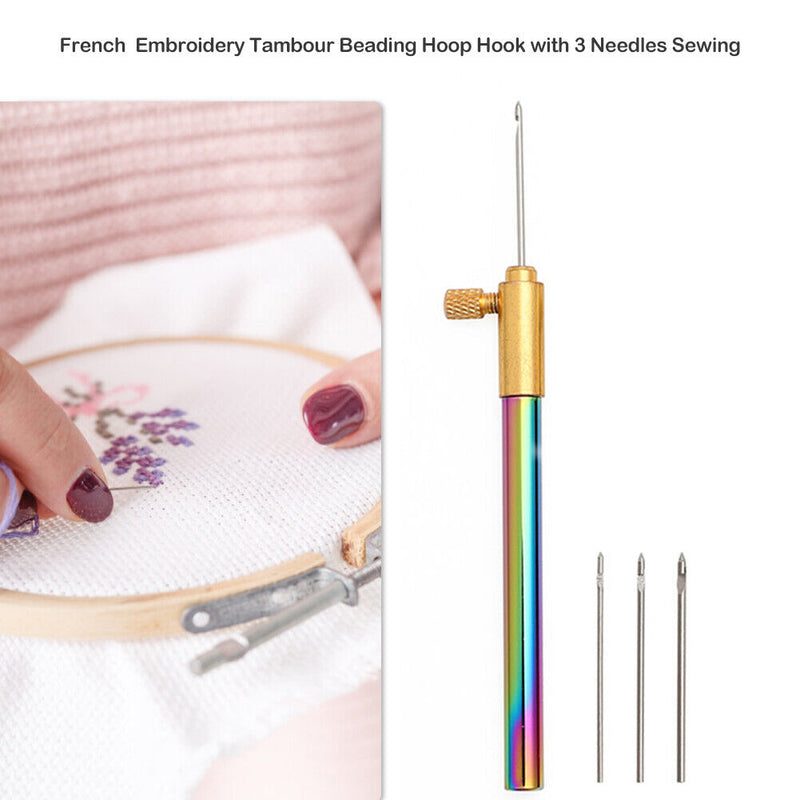 Beech Handle Embroidery Crochet Hook with 3 Needles Sewing Tools Set DIY Cr