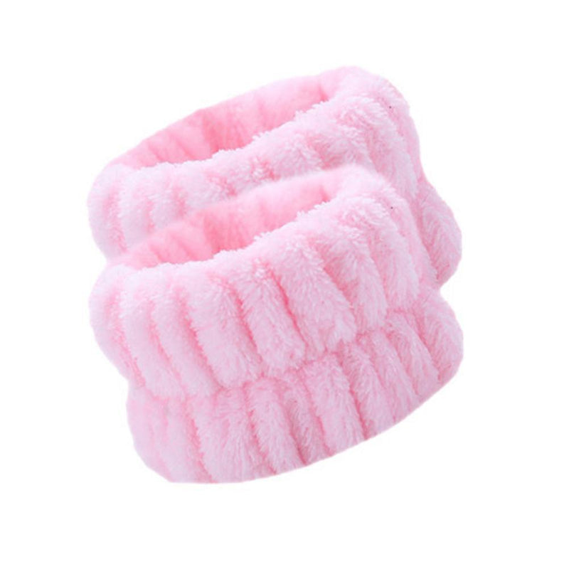 2pcs Absorbent Sweatband Flannel Waterproof for Washing Face (Light Pink)