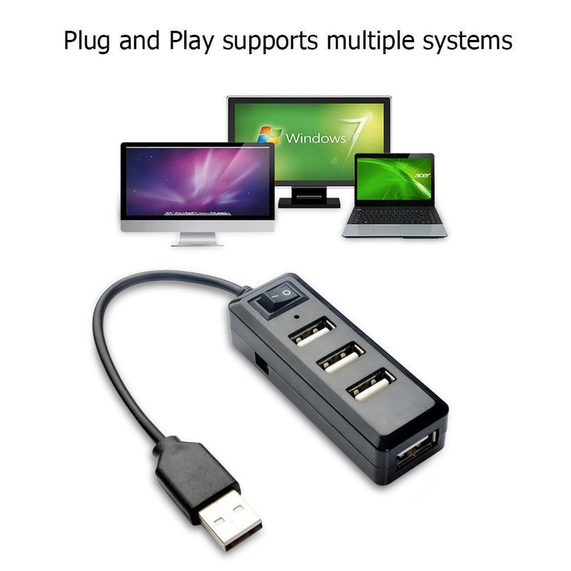 Portable USB HUB Splitter with Switcher 4 USB 2.0 Extension Adapter (Black)