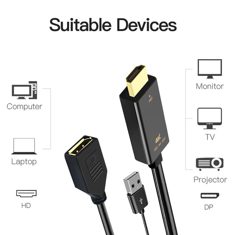 HDMI Compatible to DP Converter Adapter Cable with USB Power 4K 60Hz 0.25m