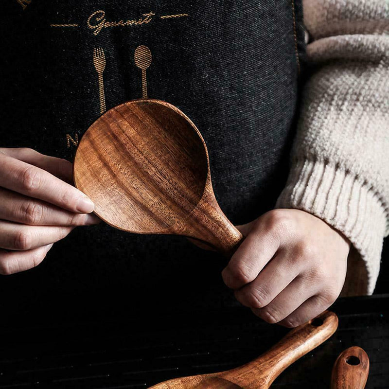 Teak Rice Spoon Set Cooking Spatula Scoop Kitchen Utensils Handle Hot I5U3