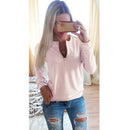 Women Autumn Solid Color Long Sleeve Blouse Top Shirt Pink XL