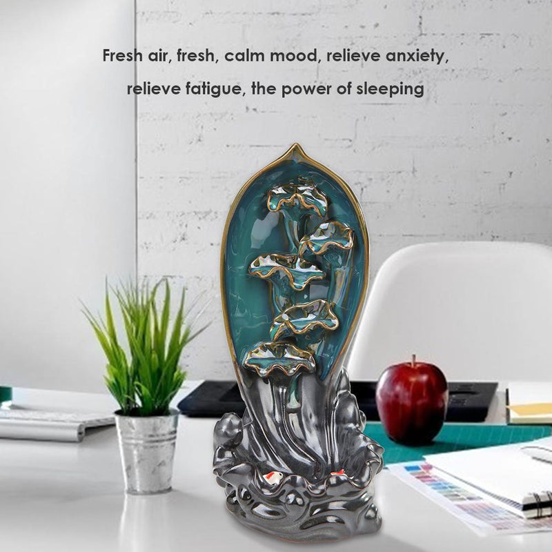 Carp Lotus Shape Ceramic Backflow Burner Incense Censer for Home Office Ornament