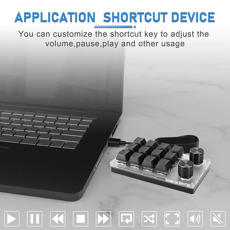 Macro Custom Gaming Keyboard Knob 12 Key + 2 Knob Programmable Mechanical Keypad