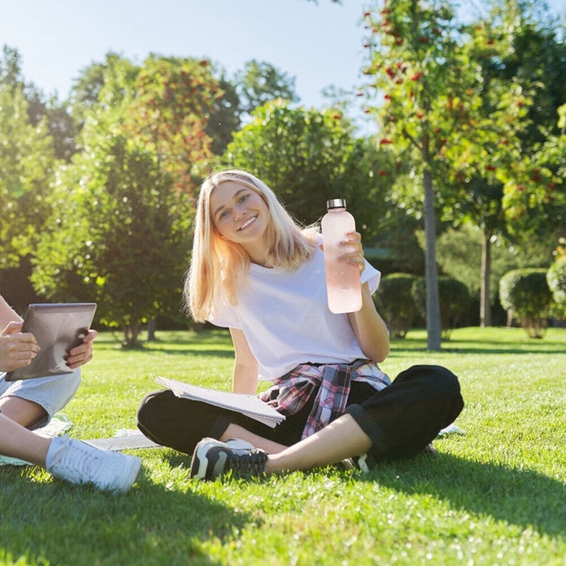 1L Large Capacity Water Bottle Copper Lid Plastic Water Cup with Time Marker