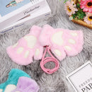 Fashion Fluffy Warm Plush Winter Mittens Children Gloves Fingerless Cat Paw