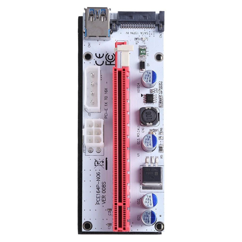 PCI-E 1X to 16x Extender Card Mining Card Adapter Set with 3 Power Ports