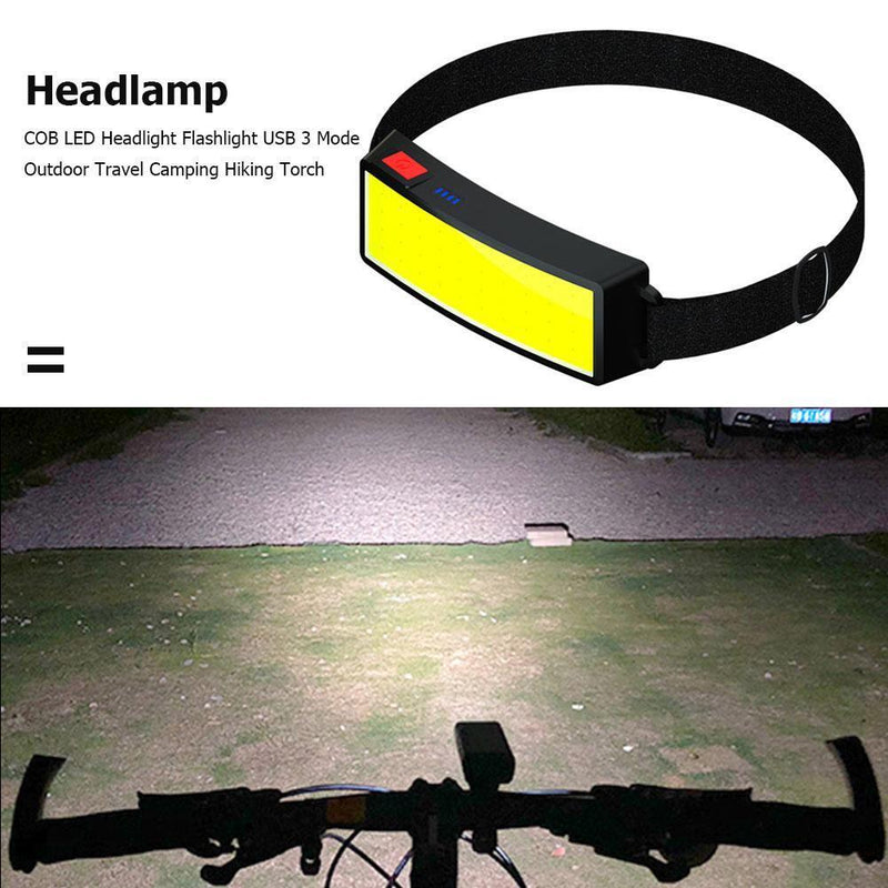 2PC COB LED Headlight Flashlight USB 3 Fashion Outdoor Travel Camping Hiking