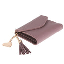 Women PU Leather Short Folding Wallet Tassel Card Coin Purse(Bean Red)