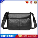 Women PU Leather Thread Messenger Bag Zipper Crossbody Bag (Black 2)