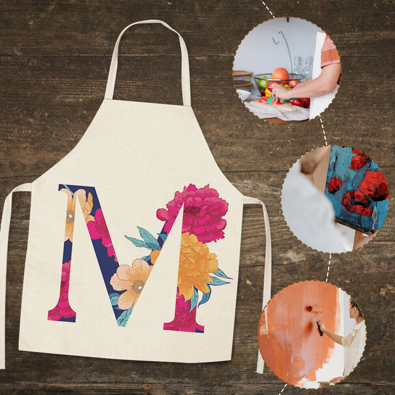 Flower M Printed Linen Apron Waterproof Kitchen Cooking Bibs (82x68cm)