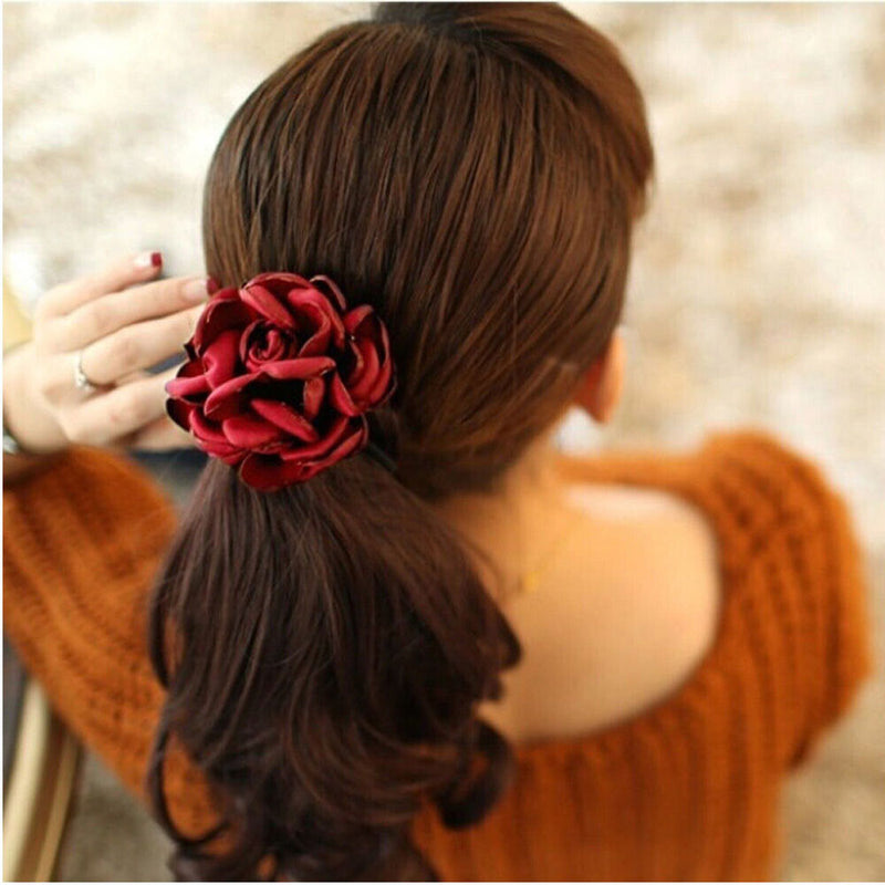 Elastic Rope Women Accessories Ponytail Holder Scrunchie Hair Bands Rose Flower