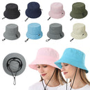 With Windproof Rope Foldable Anti-UV Bucket Hat Beach Cap Sun Hat Fisherman Cap