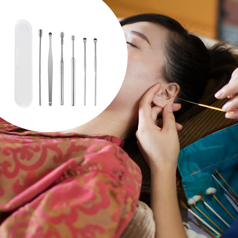 6pcs Ear Wax Picker Stainless Steel Spiral Earpick Wax Remover Ear Cleaning T