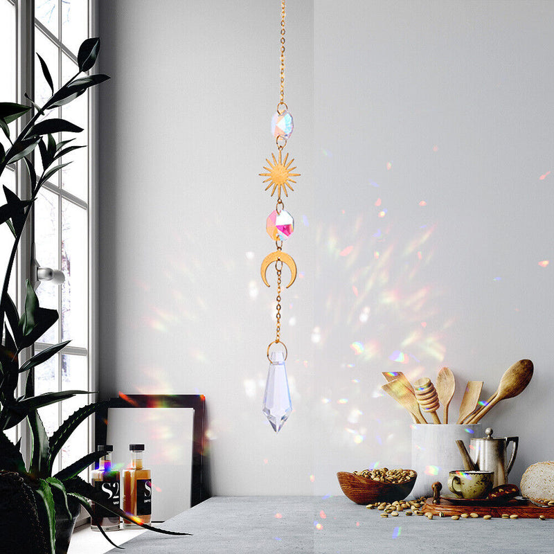Crystal Sun Moon Hanging Meatal Pendant Home Car Decor (B)