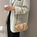 Fashion Pleated Handbags PU Chain Underarm Bags Women Shoulder Tote (Khaki)
