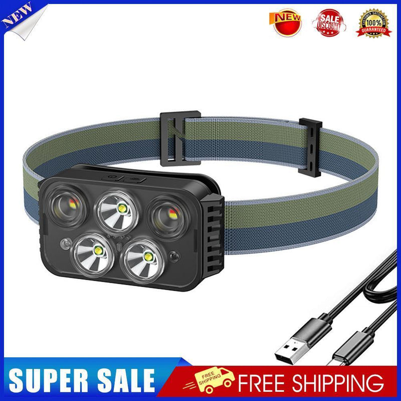 Induction LED Headlamp 500lm 7 Modes Outdoor Camping Head Flashlight Black