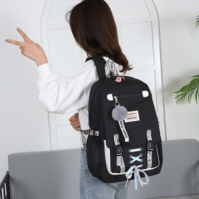 #A Casual Backpack Large-capacity School Backpacks Pompom Zipper for Outdoor S