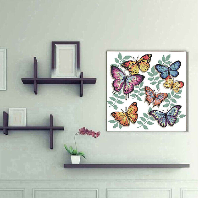 Partial Cross Stitch 14CT Colorful Butterflies Counted DIY Animal Embroidery Art