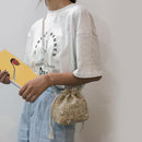 Straw Shoulder Satchel Bags Women Lace Flower Decor Drawstring Crossbody Handbag