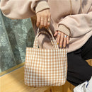 Women Portable Cloth Shopping Handbag Tote Plaid Food Picnic Bags (Camel)