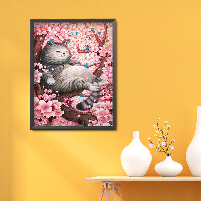 5D DIY Diamond Embroidery Cherry Tree Cat Mosaic Kit Home Decor for Wall Gift