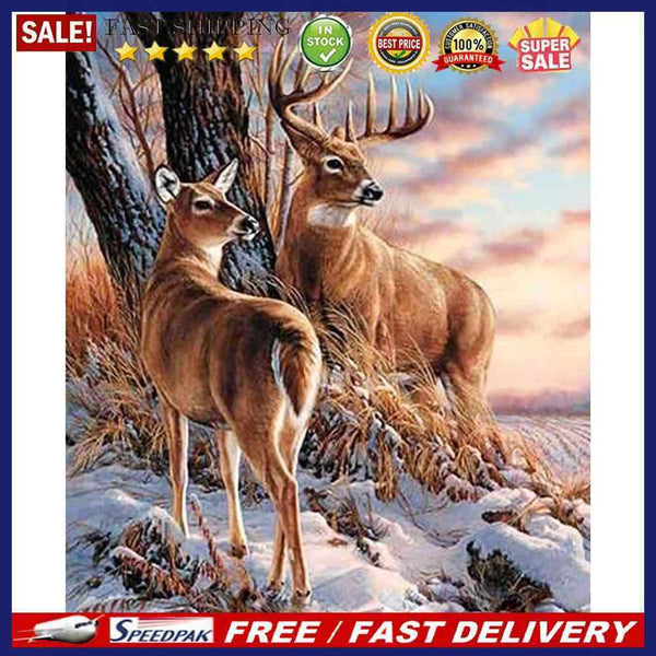 Oil Paint By Numbers Snow Deer Frameless Picture Craft Kit for Home Living Ro
