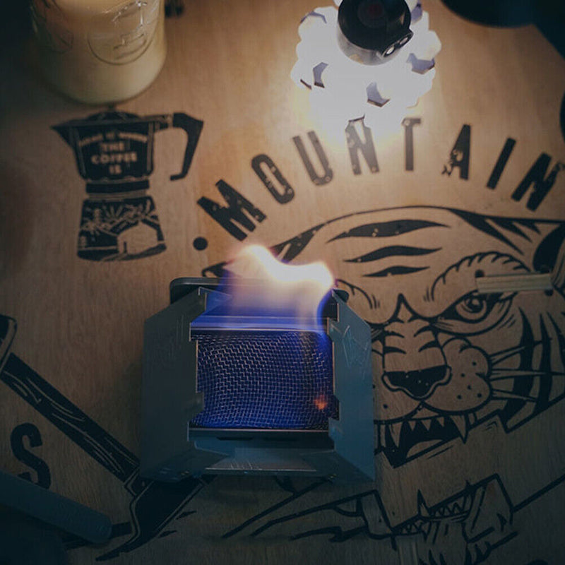 #A Mini Folding Camping Alcohol Stove Stainless Steel Solid Fuel Wax Furnace