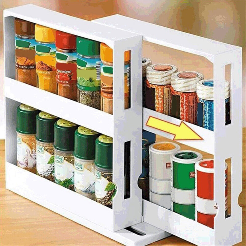 2 Layers Multi-Function Rotating Storage Rack Kitchen Cabinet Spice Holder Newly