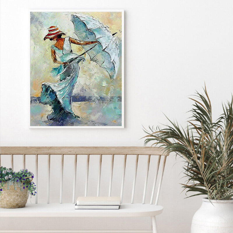 Lady with Umbrella Oil Paint By Numbers Kits Canvas Picture DIY Wall Art