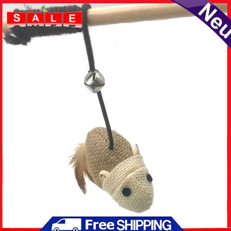 Pet Cat Teaser Stick Toys Sisal Feather Wood Wall Catcher Rod Interactive Toys