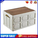 Folding Car Trunk Storage Box Wooden Lid Outdoor Camping Organizer (White)