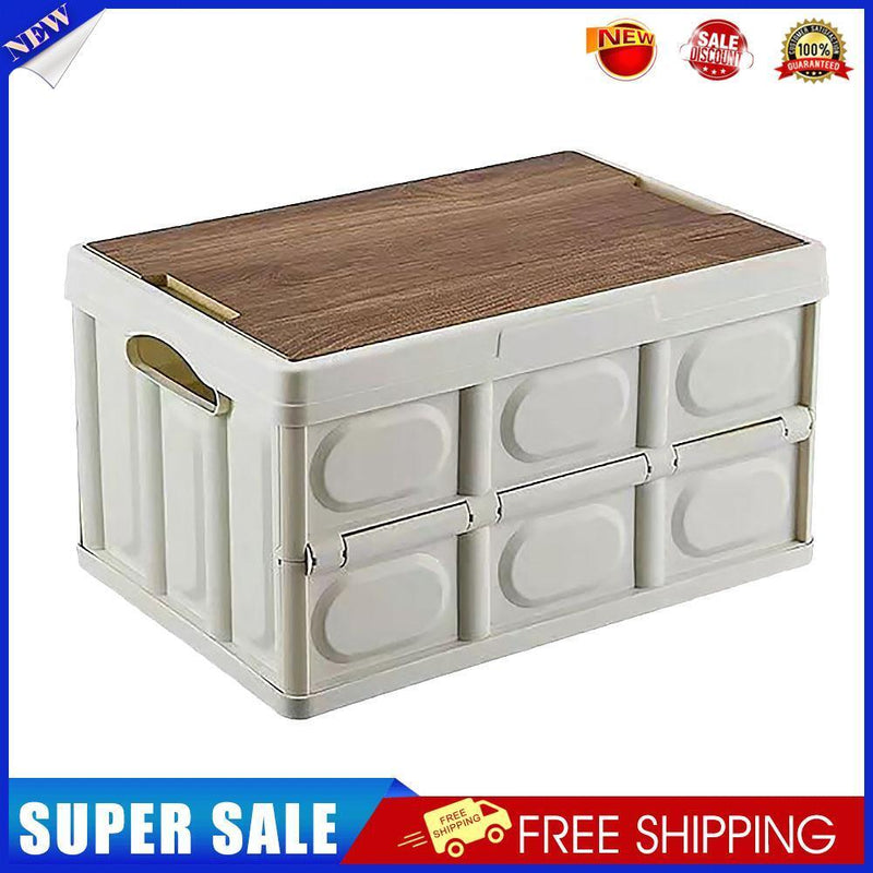 Folding Car Trunk Storage Box Wooden Lid Outdoor Camping Organizer (White)