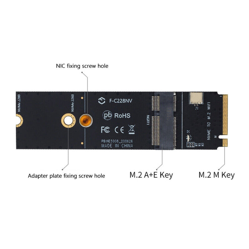 M.2 M Key to NGFF A+E Key Slot PCI Express WiFi Card Adapter for AX200 9260AC