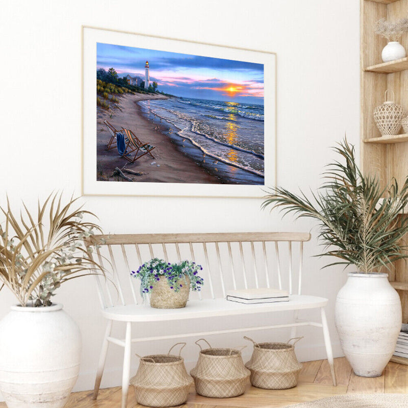 Beach Sunset Oil Paint By Numbers DIY Drawing Picture Kit for Adults Home Decor