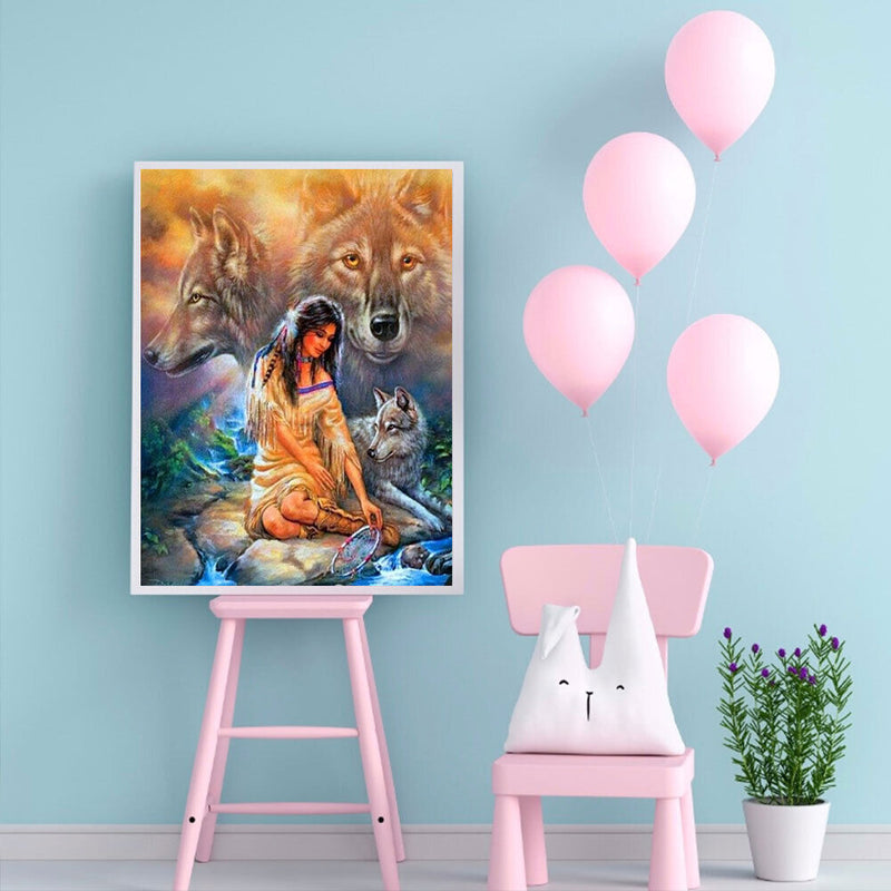 Girl and Wolf Oil Paint By Numbers Kits DIY Craft Coloring Drawing Home Dec