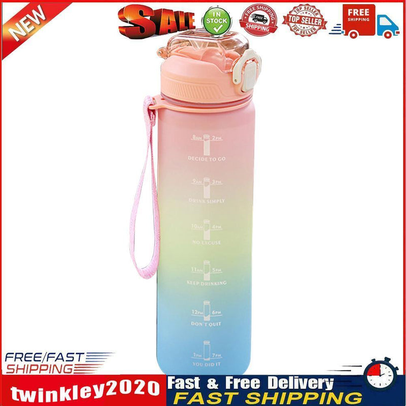 Plastic Water Bottle with Time Marker Sports Leakproof Drink Cup (Pink) Newly