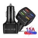 15A QC3.0 Fast Charging Phone Adapter 6 Ports USB Car Charger for Mobile Phone