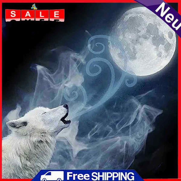 5D Rhinestone Pictures DIY Moon Wolf Full Round Drill Diamond Painting Craft Kit
